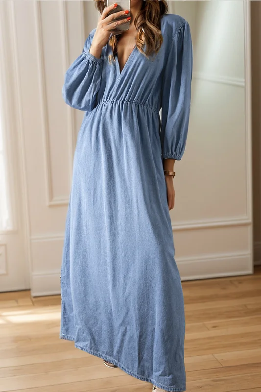Huge Savings Sleeve Denim Maxi Dress