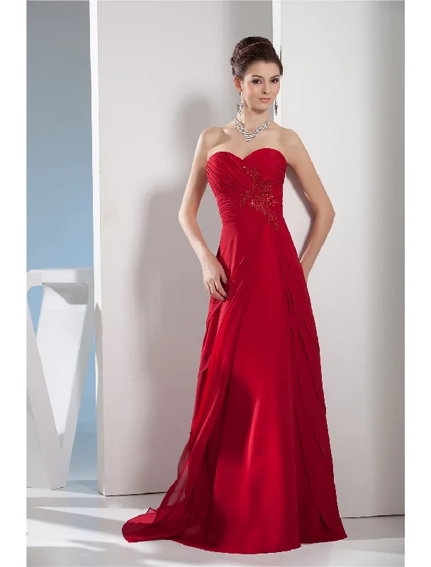 Clearance Items A-Line Evening Gown Elegant Dress Formal Sleeveless Chiffon Ruched Beading