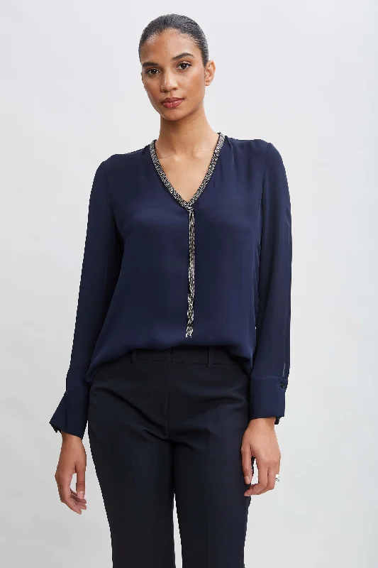 New Markdowns Silk Long Sleeve Chain Shirt
