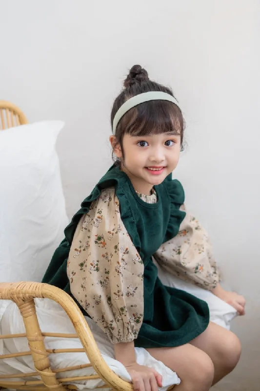 Warehouse Sale Back Buttoned Ruffled Dress in Green
