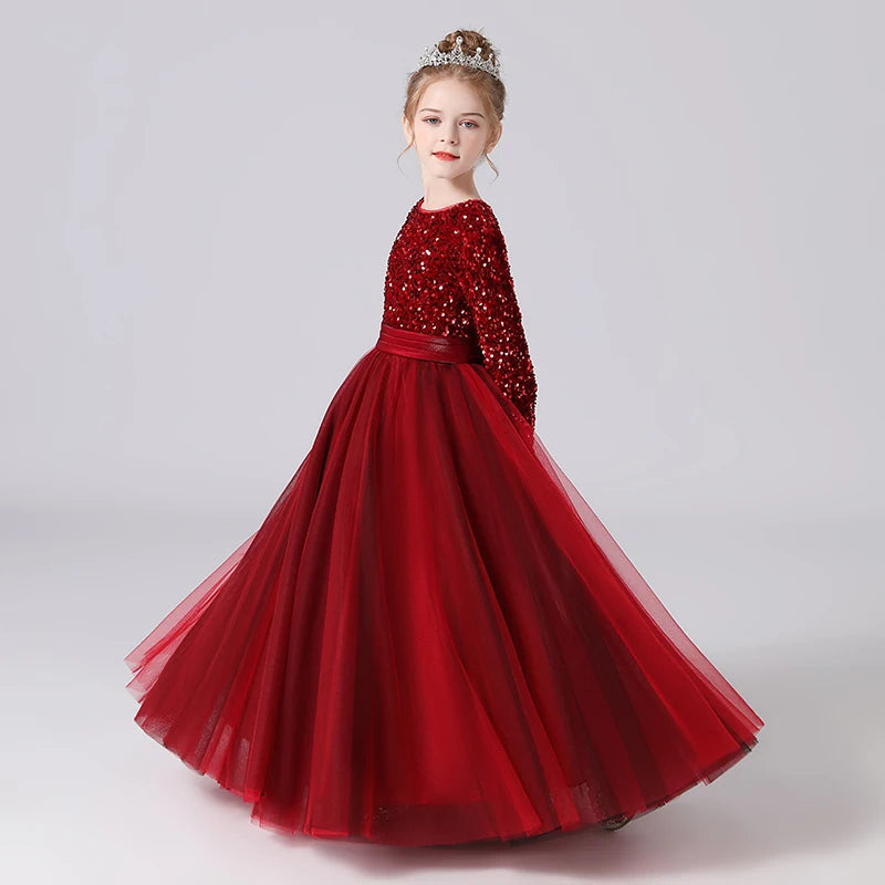 Huge Savings Customized Glitter Sequin Long-Sleeve Flower Girl Dress