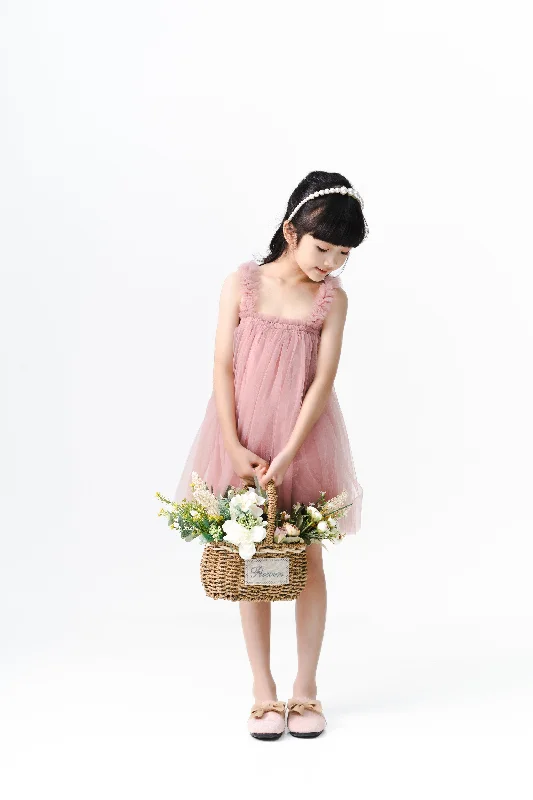 Reduced Prices Tulle Ruffled Strap Dress in Pink