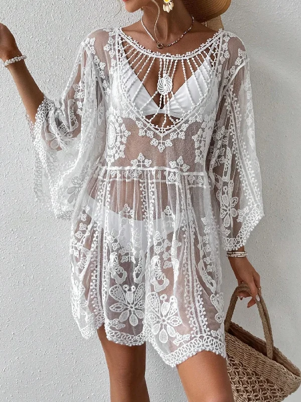 Mega Deal Lace Round Neck Beach Dress, Resort Cover-Up