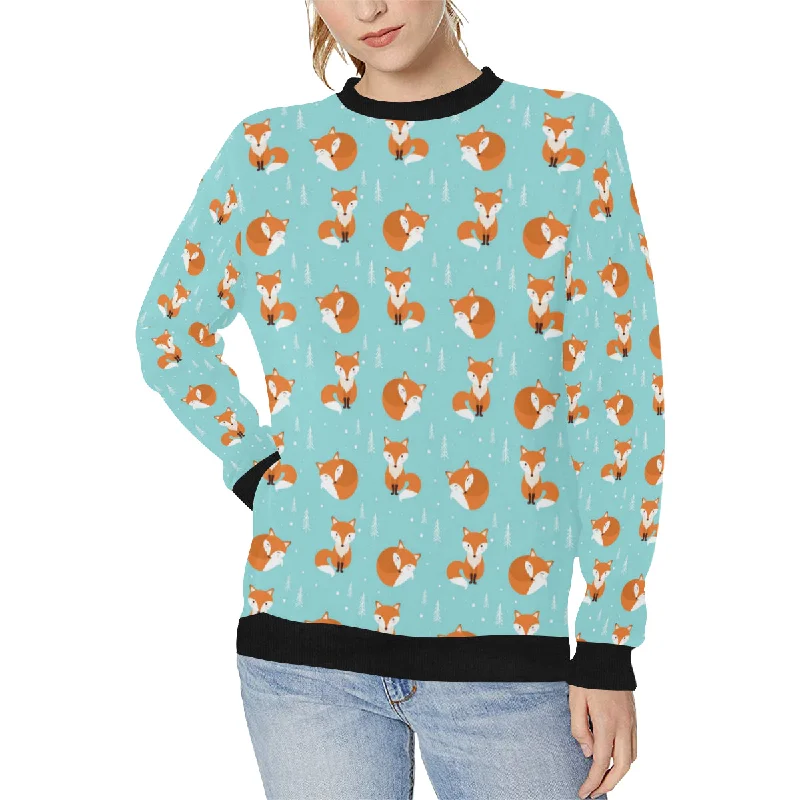 Holiday Sale Fox pattern blue b ackground Women's Crew Neck Sweatshirt