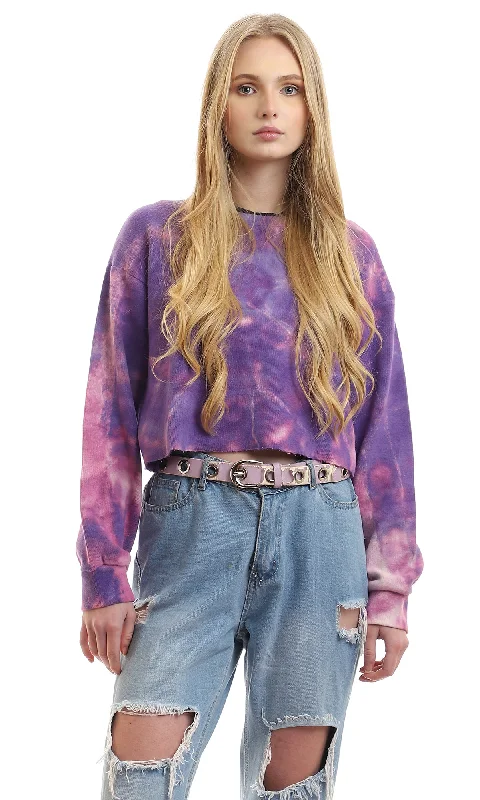 Limited Time Offer 98025 Loose Tie Dye Purple Sweatshirt With Elastic Cuffs