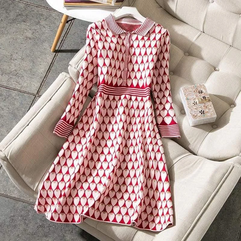 Huge Discounts Cute Heart Pattern Jacquard Dress