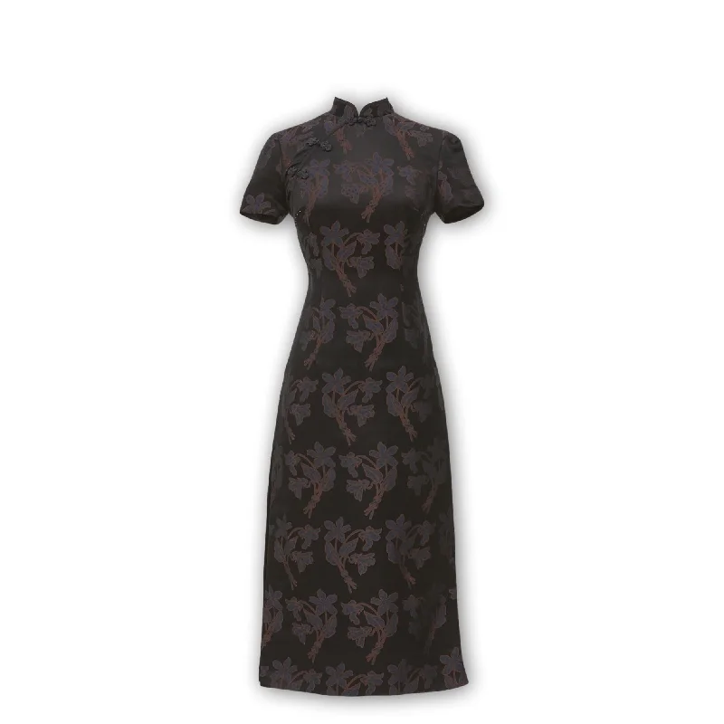 Today’s Special J. Peterman Women's Silk Jacquard Qipao Dress - Navy
