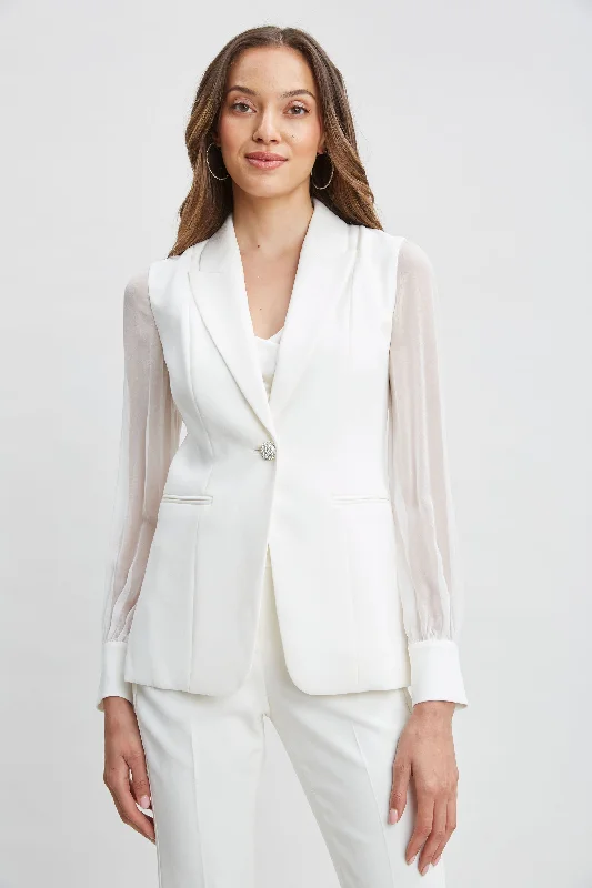 Limited Edition Chiffon Sleeve Jewel Button Blazer