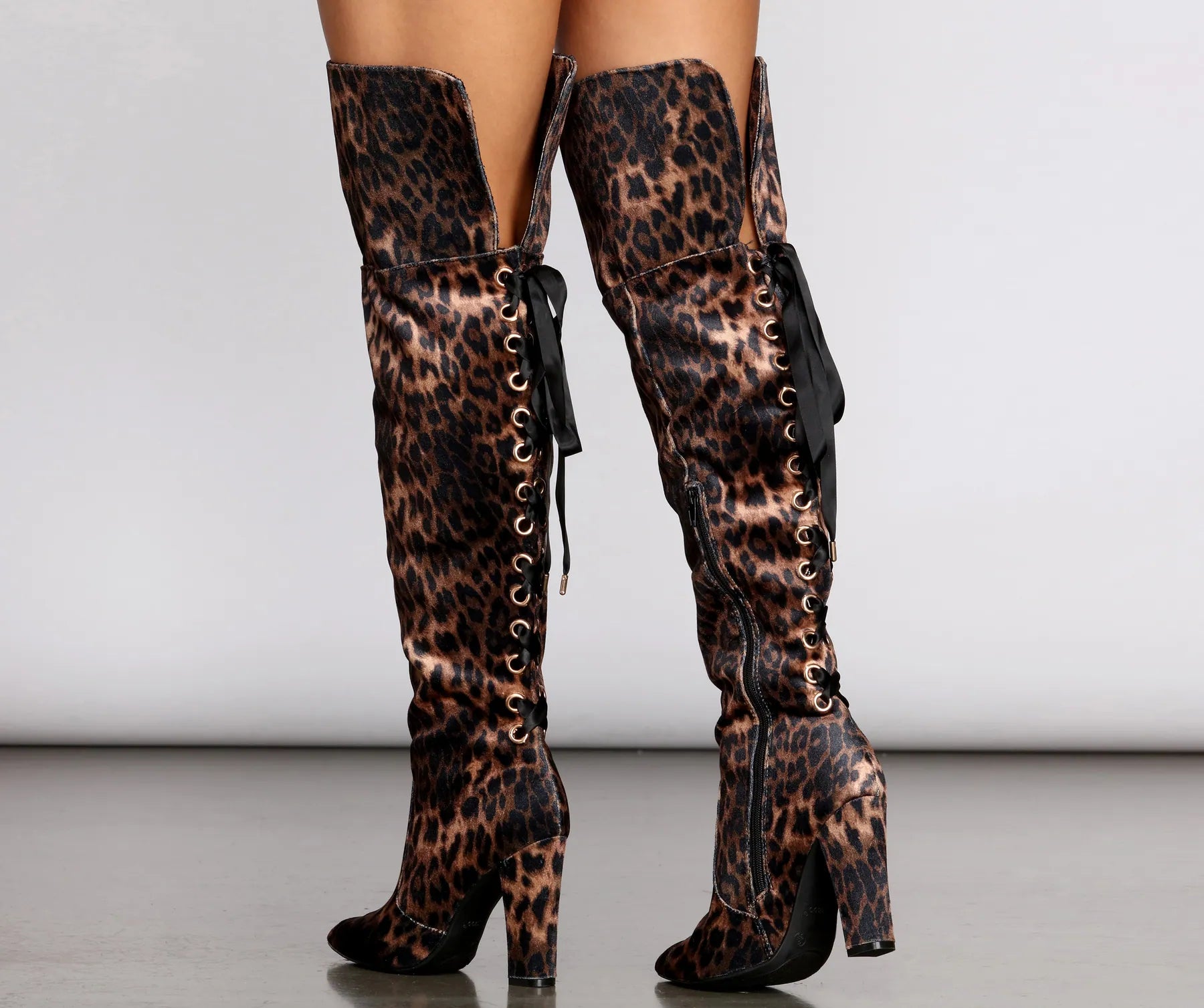 Take Advantage Leopard Print Thigh High Velvet Boots