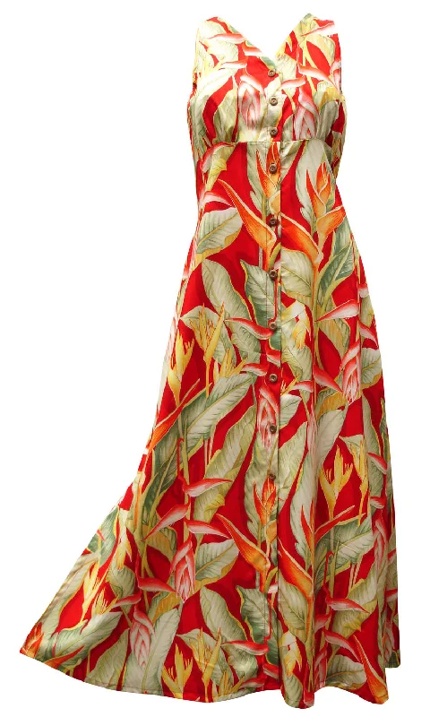 Super Savings Heliconia Heaven Red Button Front Tank Dress