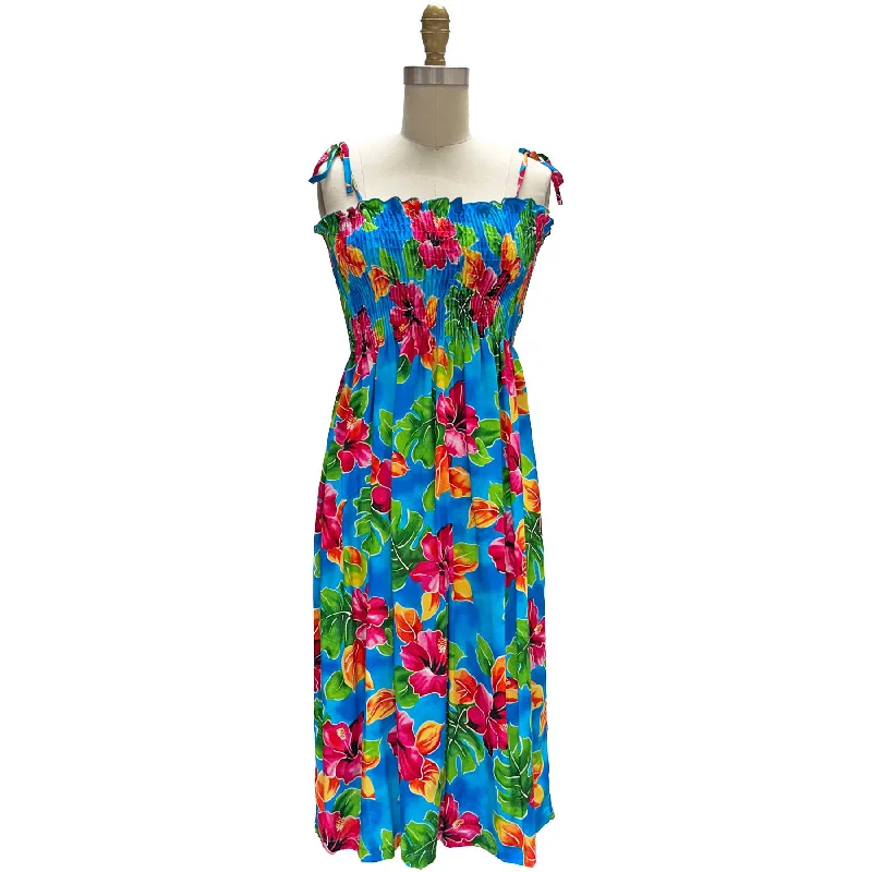 Overstock Watercolor Flowers Blue Spaghetti Tube Top Dress