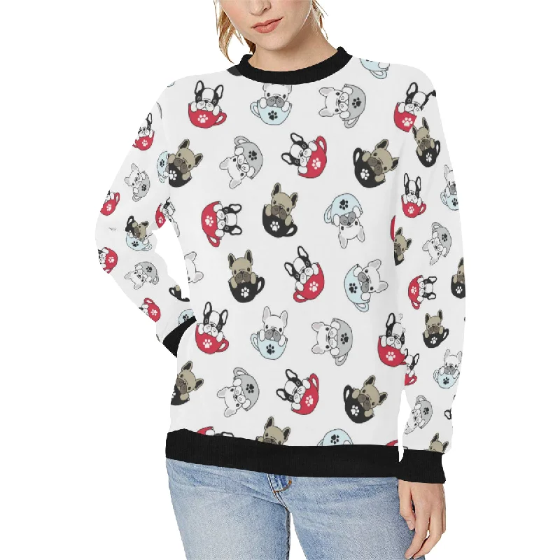 Steals and Deals French bulldog cup paw pattern Women's Crew Neck Sweatshirt