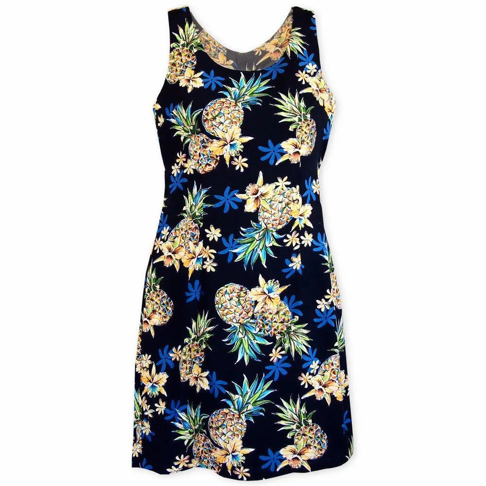 Can't Be Beat Pineapple Blue Short Hawaiian Tank Dress
