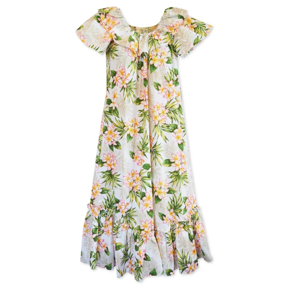 Lowest Prices Gardens Cream Long Ruffle Hawaiian Muumuu Dress