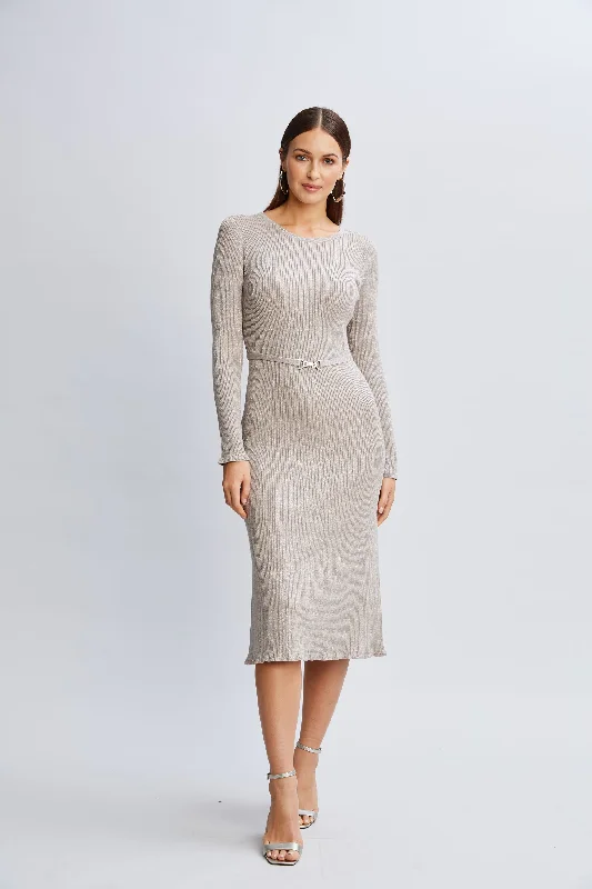 Savings Alert Metallic Belted Sweater Dress