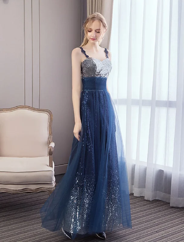 Online Specials A-Line Elegant Wedding Prom Dress Strap Sleeveless Floor Length Tulle with Sequin