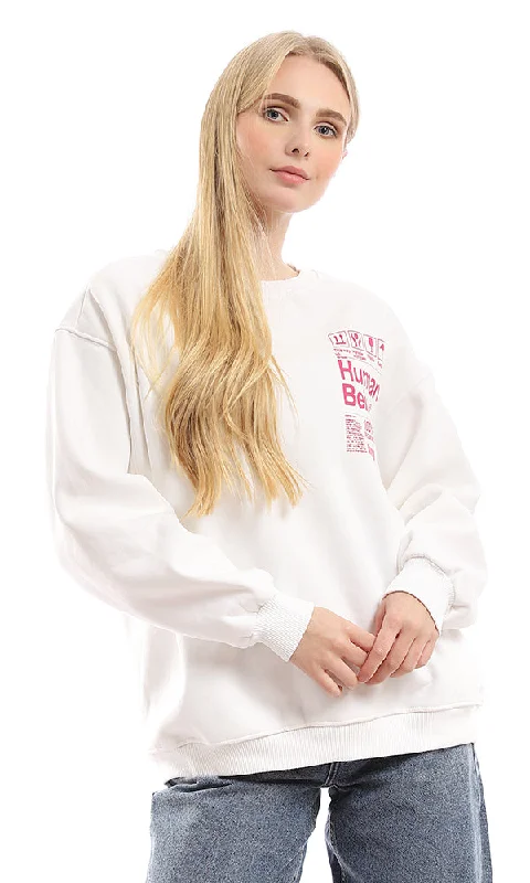 Limited Stock 96211 Round Neck Slip On Printed Sweatshirt - Off White