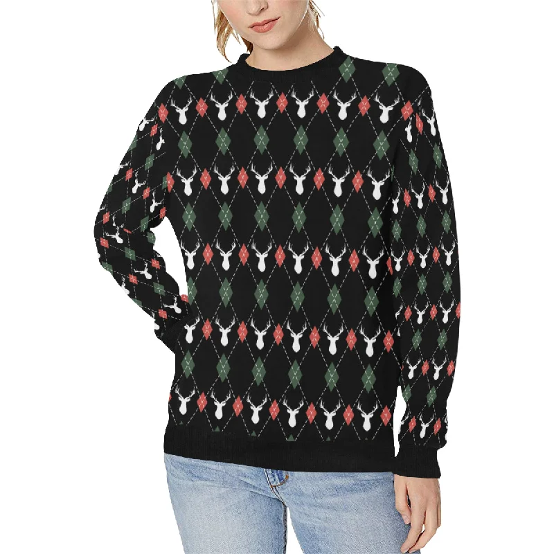 Price Cut Deer Christmas new year pattern argyle Women's Crew Neck Sweatshirt