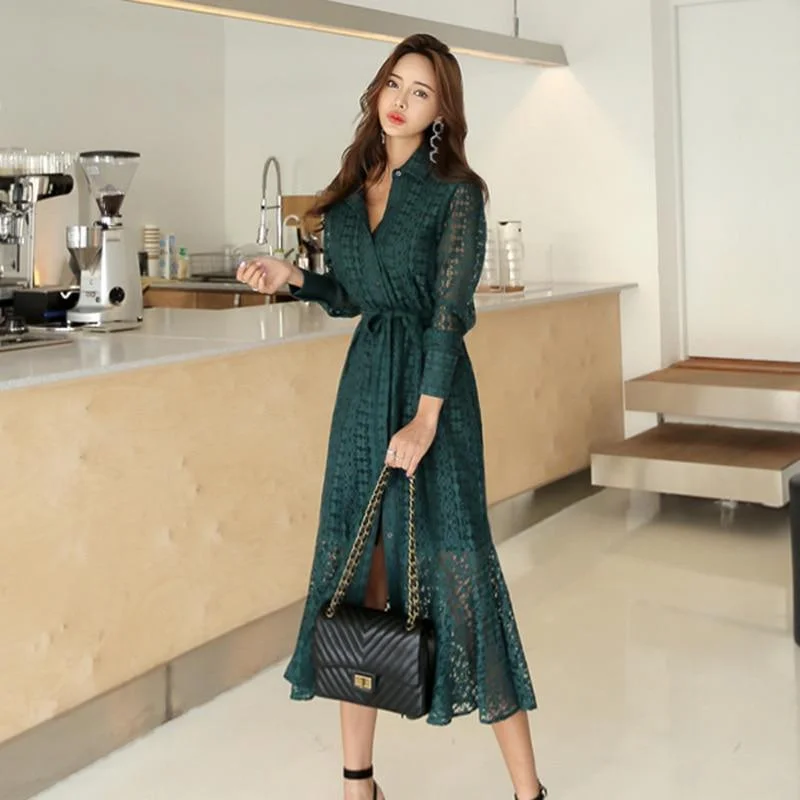 Markdowns Vintage Hollow-out Lace Women Long Dress