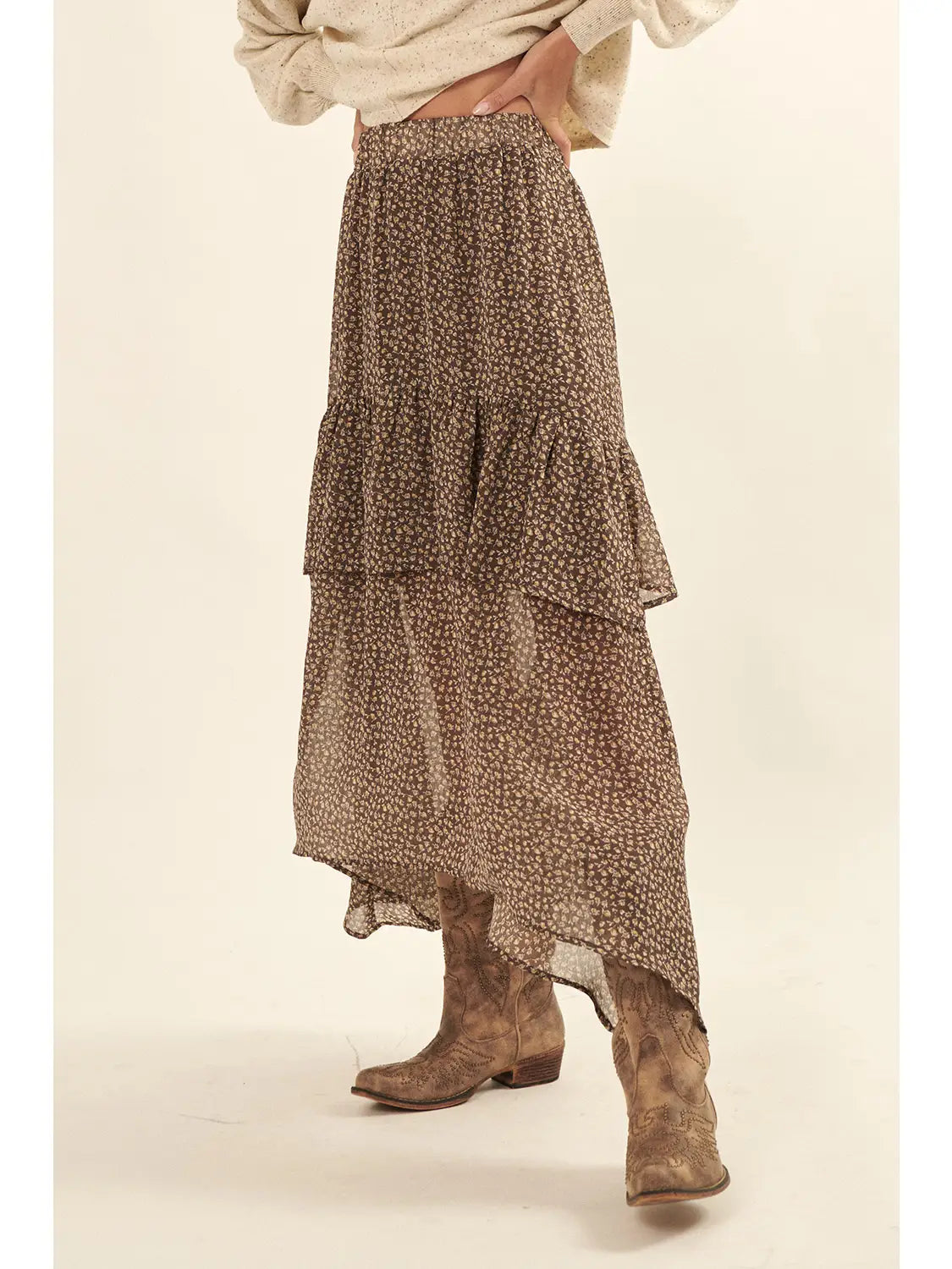 New Markdowns Chestnut Tiered Skirt
