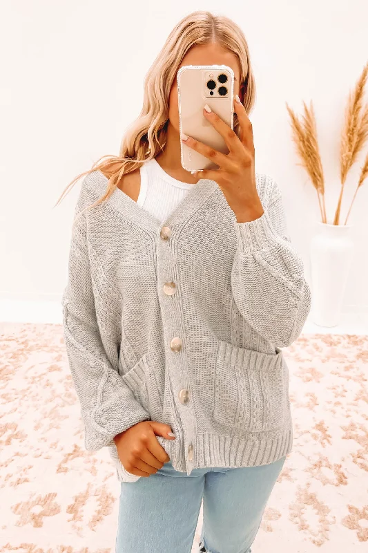 Buy More, Save More Cher Cable Knit Cardigan Silver Grey