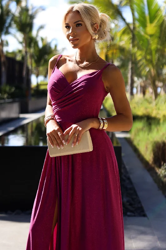 Exclusive Preview 299-19 CHIARA elegant long maxi dress with straps - fuchsia with glitter