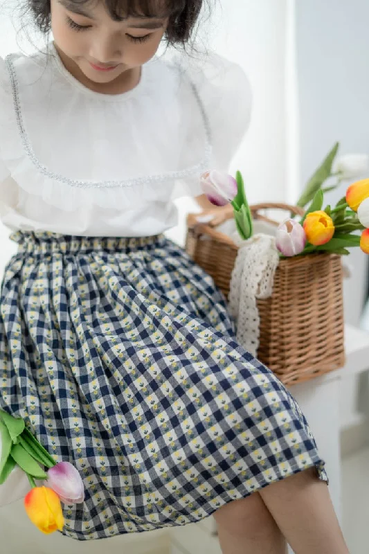 Limited Quantity Checkered Midi Skirt in Blue (In-Stock)