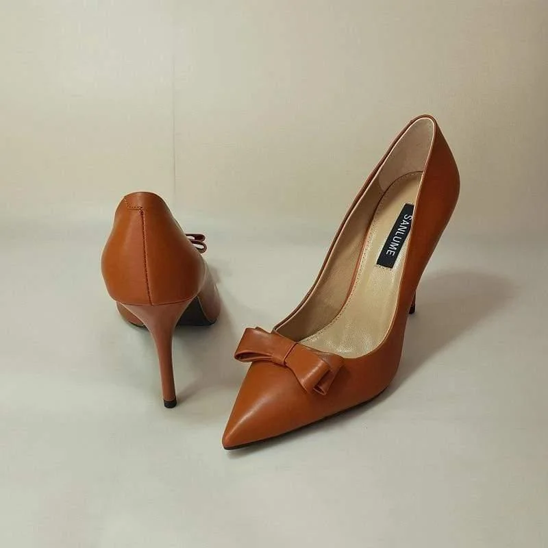 Massive Deals Sexy Handmade cowhide Caramel color Elegant style office shoes women