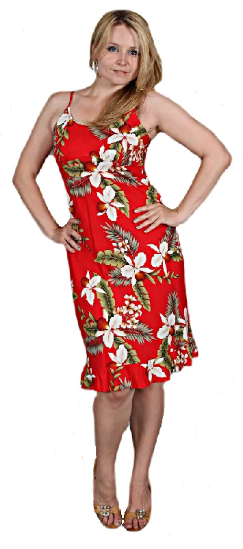 Blowout Deals Spaghetti Strap Mid-length Dress Hawaiian Orchid Red