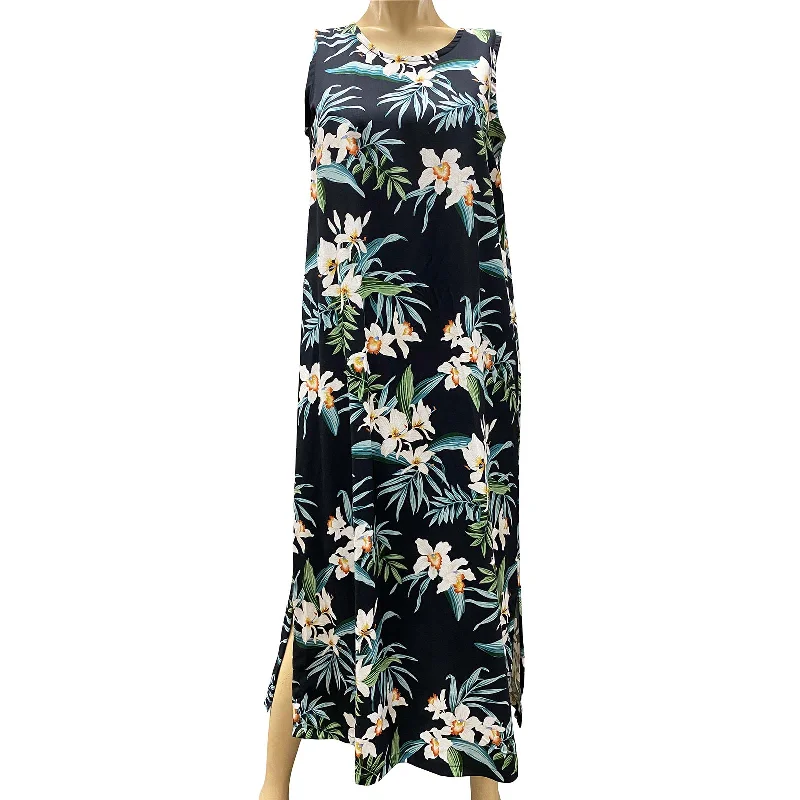Super Bargain Ginger Orchid Black Long Tank Dress