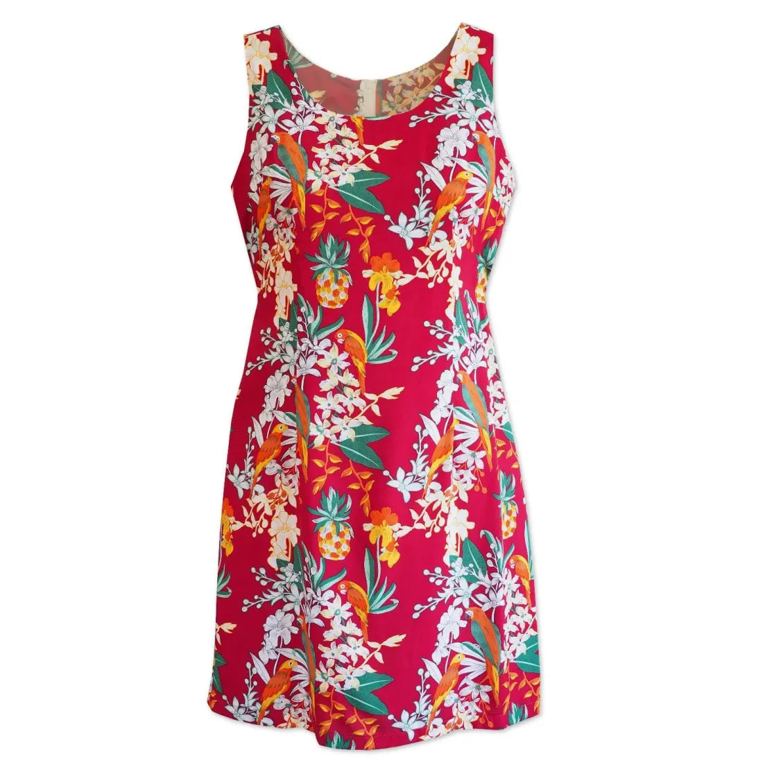 New Markdowns Wild Parrots Red Short Hawaiian Tank Dress