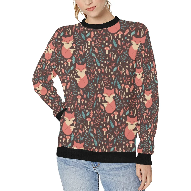 The Best Prices fox leaves mushroom pattern Women's Crew Neck Sweatshirt