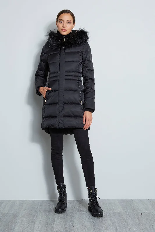 Amazing Deals Tahari Stitched Faux Fur Hood Puffer Coat