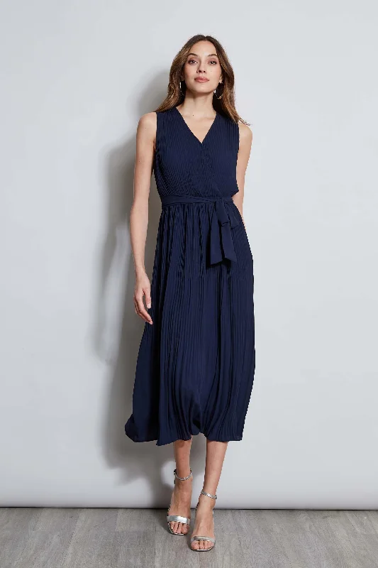 Deal of the Day T-Tahari Pleated Faux Wrap Midi Dress