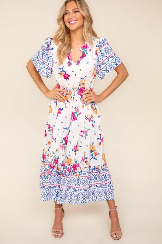 Deal of the Week Short Sleeve Floral Tiered Summer Midi Dress