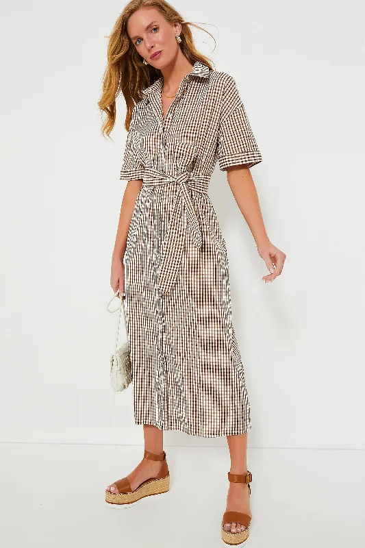 Stock Clearance Brown Gingham Seersucker Zacara Dress