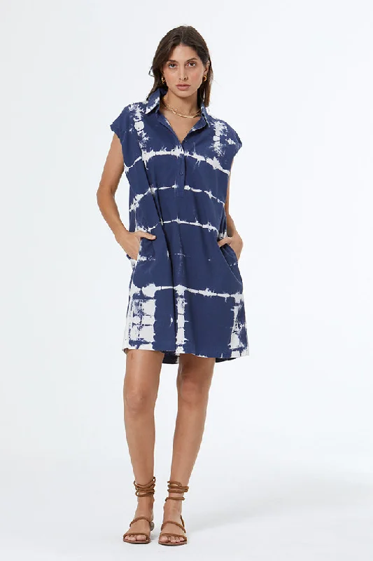New Deals Orleans Mini Shirt Dress // Vintage Indigo Grid Wash