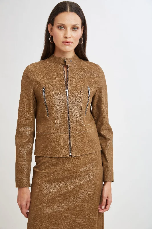 New Deals Croco Embossed Vegan Leather Motto Jacket
