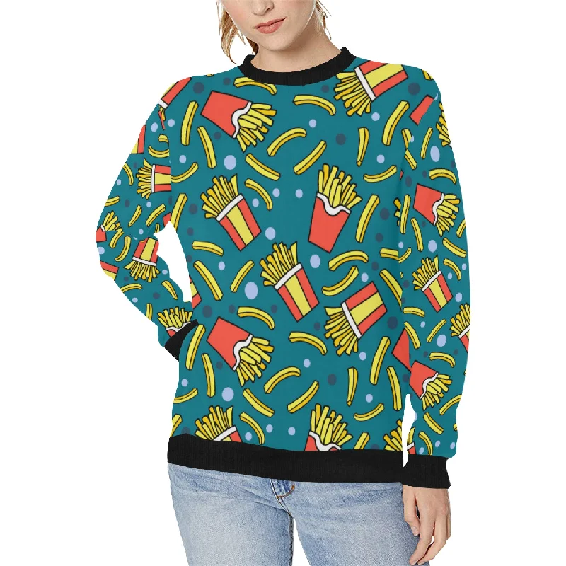 Fantastic Offers French fries red paper box pattern Women's Crew Neck Sweatshirt