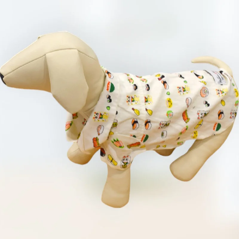 Seasonal Clearance Dog's Shirts | Maneki Neko Print | White