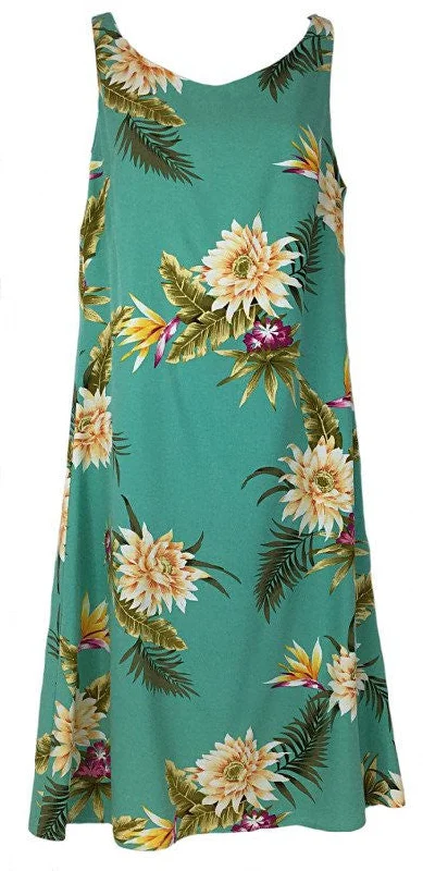 YEAR-End Sale Short Tank Strap Hawaiian Dress Ceres Green-902R
