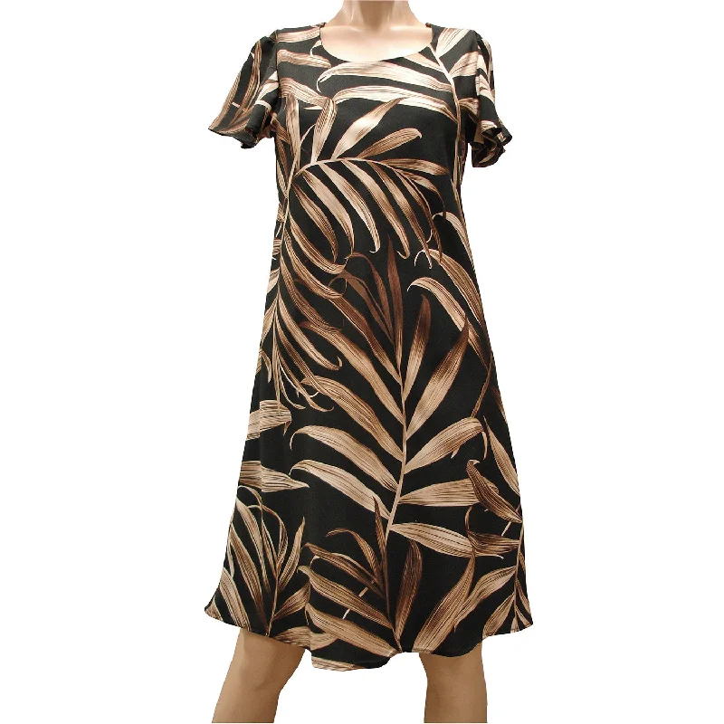 Sneak Peek Sale Islander Fronds Black A-Line Dress with Cap Sleeves