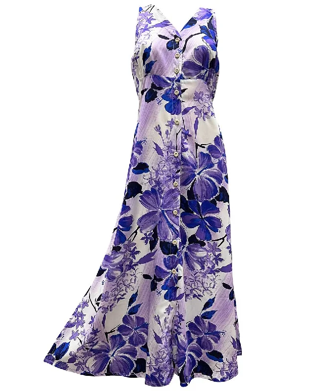 Incredible Offers Watercolor Hibiscus Purple Button Front Tank Dress