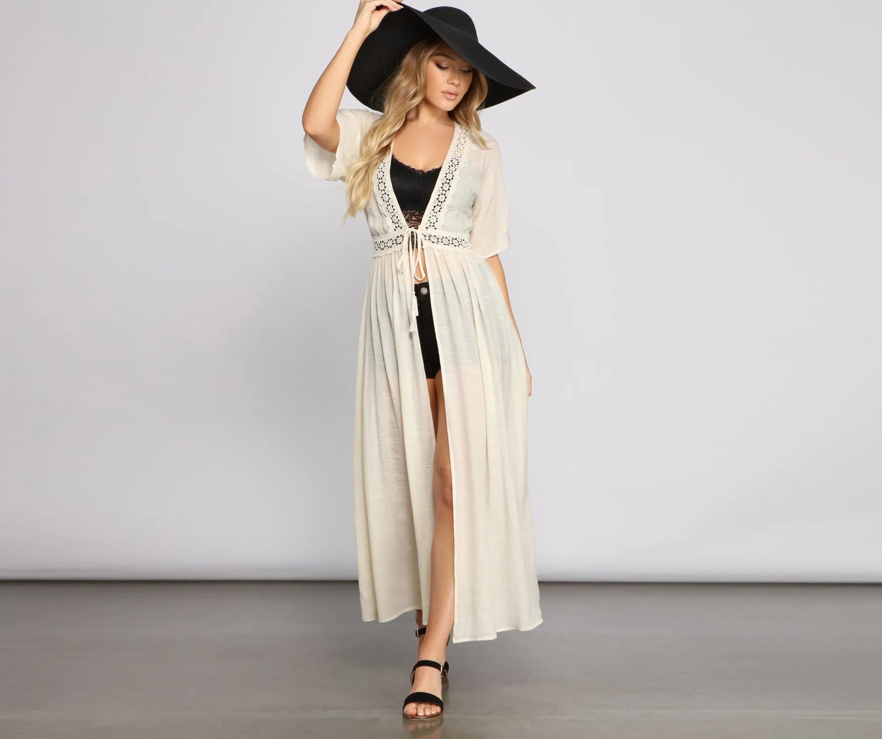 Overstock Sale Boho Beauty Gauze Knit Kimono Duster