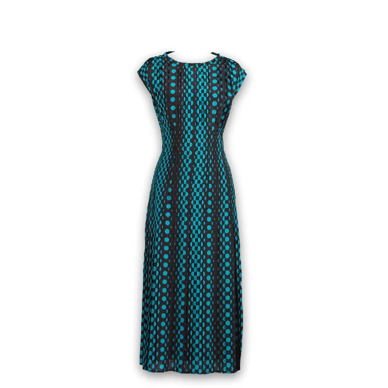 Special Discount J. Peterman Women's Vintage Pleated Polka Dot Dress - Black and Blue